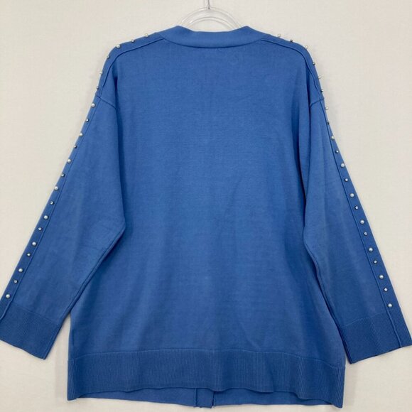 INC International Concepts size XL Blue Beaded Stretch Knit Button Cardigan - Picture 2 of 10